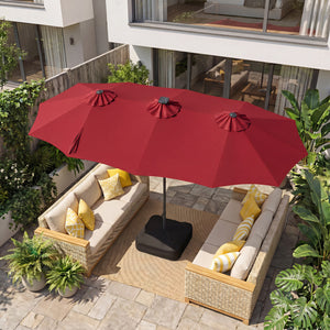 13 FT Double-Sided Patio Umbrella with 108 LED Lights and Base Included-Wine view 3
