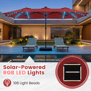 13 FT Double-Sided Patio Umbrella with 108 LED Lights and Base Included-Wine view 5