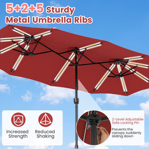 13 FT Double-Sided Patio Umbrella with 108 LED Lights and Base Included-Wine view 7
