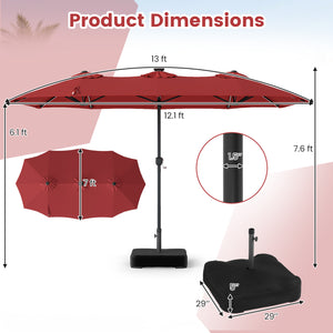 13 FT Double-Sided Patio Umbrella with 108 LED Lights and Base Included-Wine view 4
