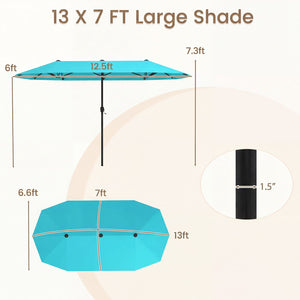13 Feet Large Patio Umbrella Outdoor Double-Sided Table Market Umbrella with Crank Handle-Turquoise view 5