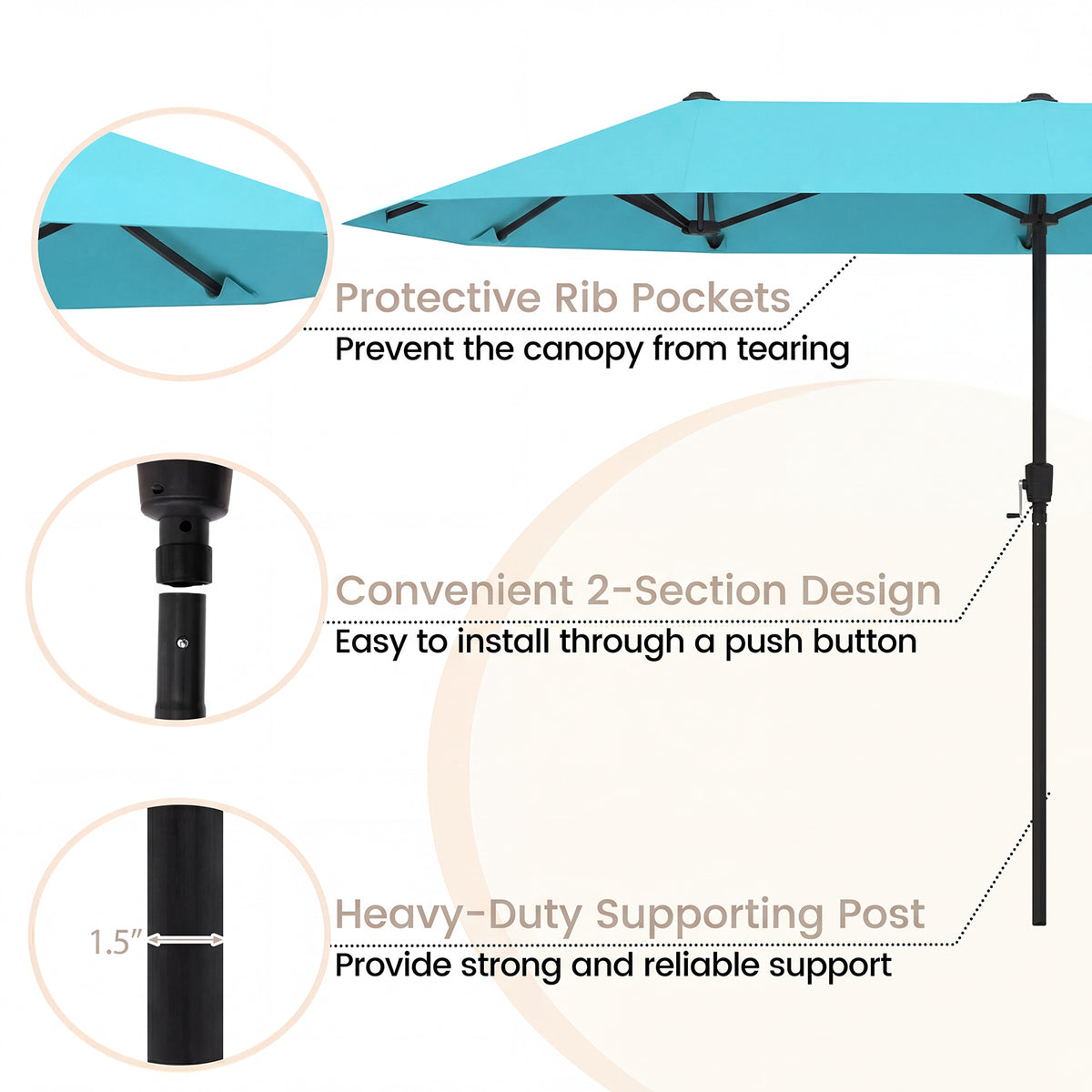 13 Feet Large Patio Umbrella Outdoor Double-Sided Table Market Umbrella with Crank Handle-Turquoise view 7