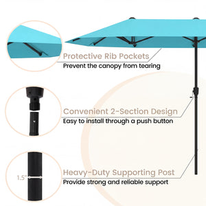 13 Feet Large Patio Umbrella Outdoor Double-Sided Table Market Umbrella with Crank Handle-Turquoise view 7