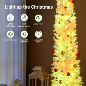 9ft Christmas Tree with Colourful DIY Synchronized LEDs, Hinged Pencil Xmas Tree with Remote, Daily Timer – view 11