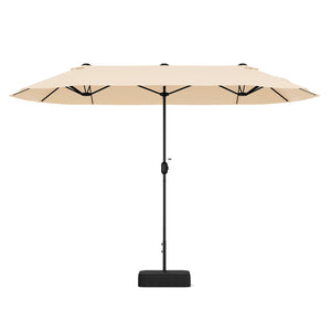 13 Feet Double-Sided Patio Twin Table Umbrella with Crank Handle-Beige
