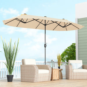 13 Feet Double-Sided Patio Twin Table Umbrella with Crank Handle-Beige view 6