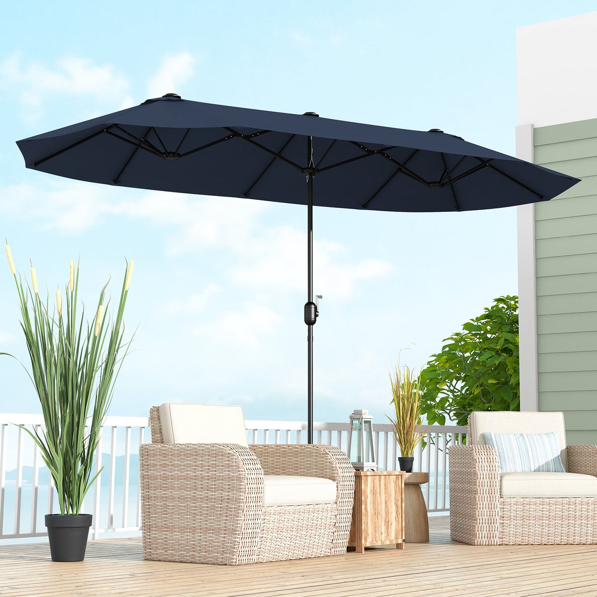 13 Feet Double-Sided Patio Twin Table Umbrella with Crank Handle-Navy view 3