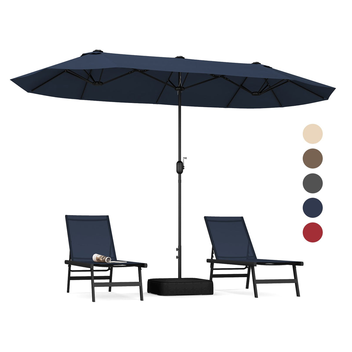 13 Feet Double-Sided Patio Twin Table Umbrella with Crank Handle-Navy view 4