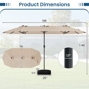 13FT Double-sided Patio Umbrella with Solar Lights for Garden Pool Backyard-Beige view 4