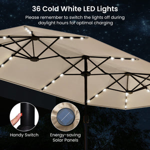 13FT Double-sided Patio Umbrella with Solar Lights for Garden Pool Backyard-Beige view 7