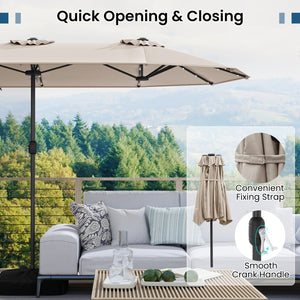 13FT Double-sided Patio Umbrella with Solar Lights for Garden Pool Backyard-Beige view 9