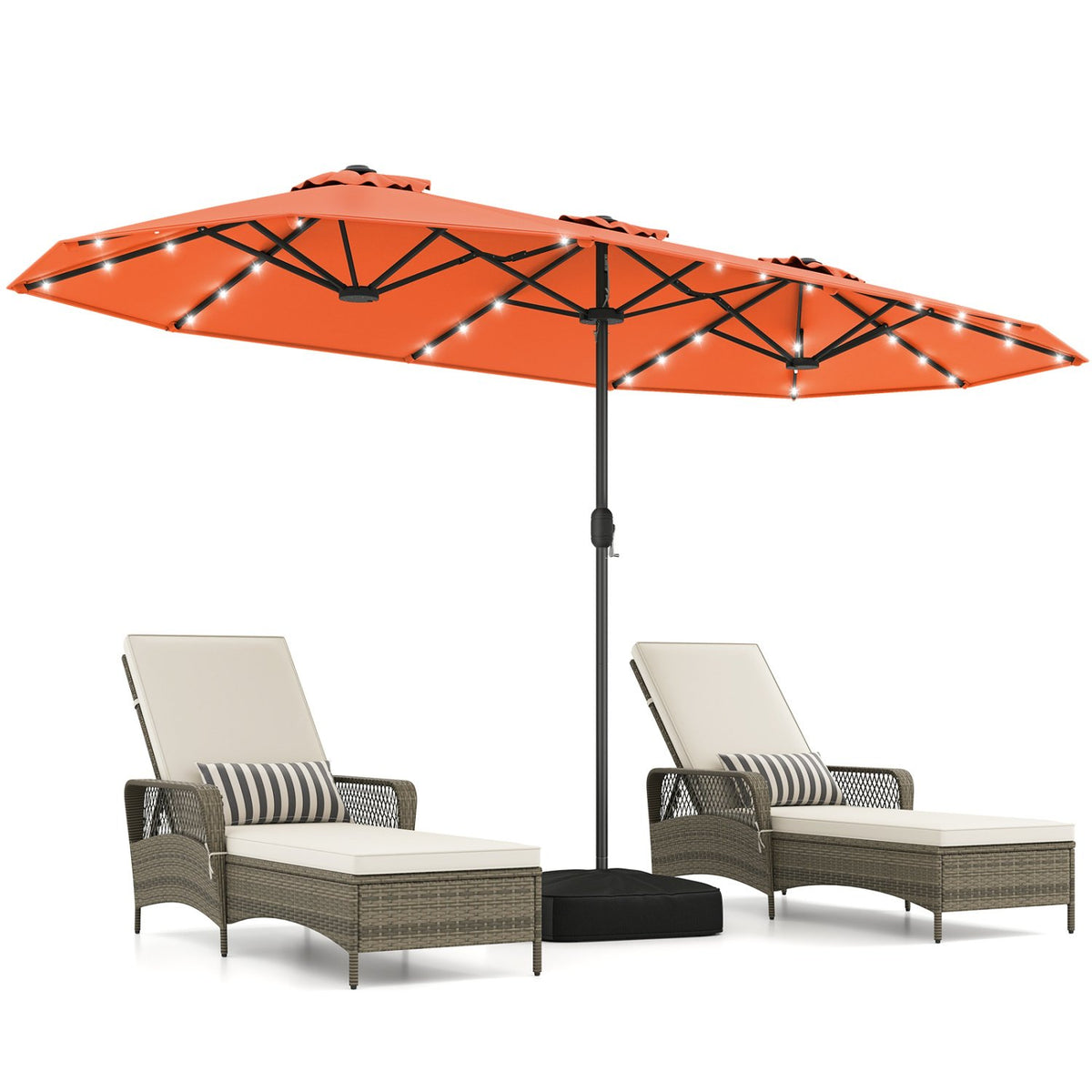 13FT Double-sided Patio Umbrella with Solar Lights for Garden Pool Backyard-Orange