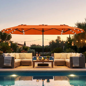 13FT Double-sided Patio Umbrella with Solar Lights for Garden Pool Backyard-Orange view 2