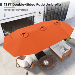 13FT Double-sided Patio Umbrella with Solar Lights for Garden Pool Backyard-Orange view 5