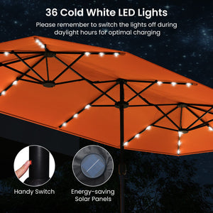 13FT Double-sided Patio Umbrella with Solar Lights for Garden Pool Backyard-Orange view 7