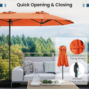 13FT Double-sided Patio Umbrella with Solar Lights for Garden Pool Backyard-Orange view 9