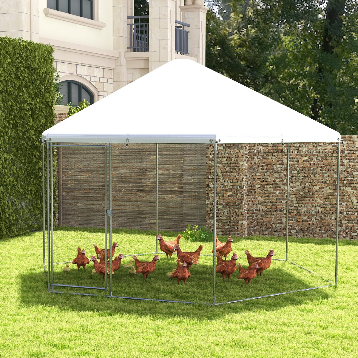 13FT Large Metal Hexagonal Chicken Coop with Wire Mesh and Lockable Door view 2