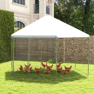13FT Large Metal Hexagonal Chicken Coop with Wire Mesh and Lockable Door view 2