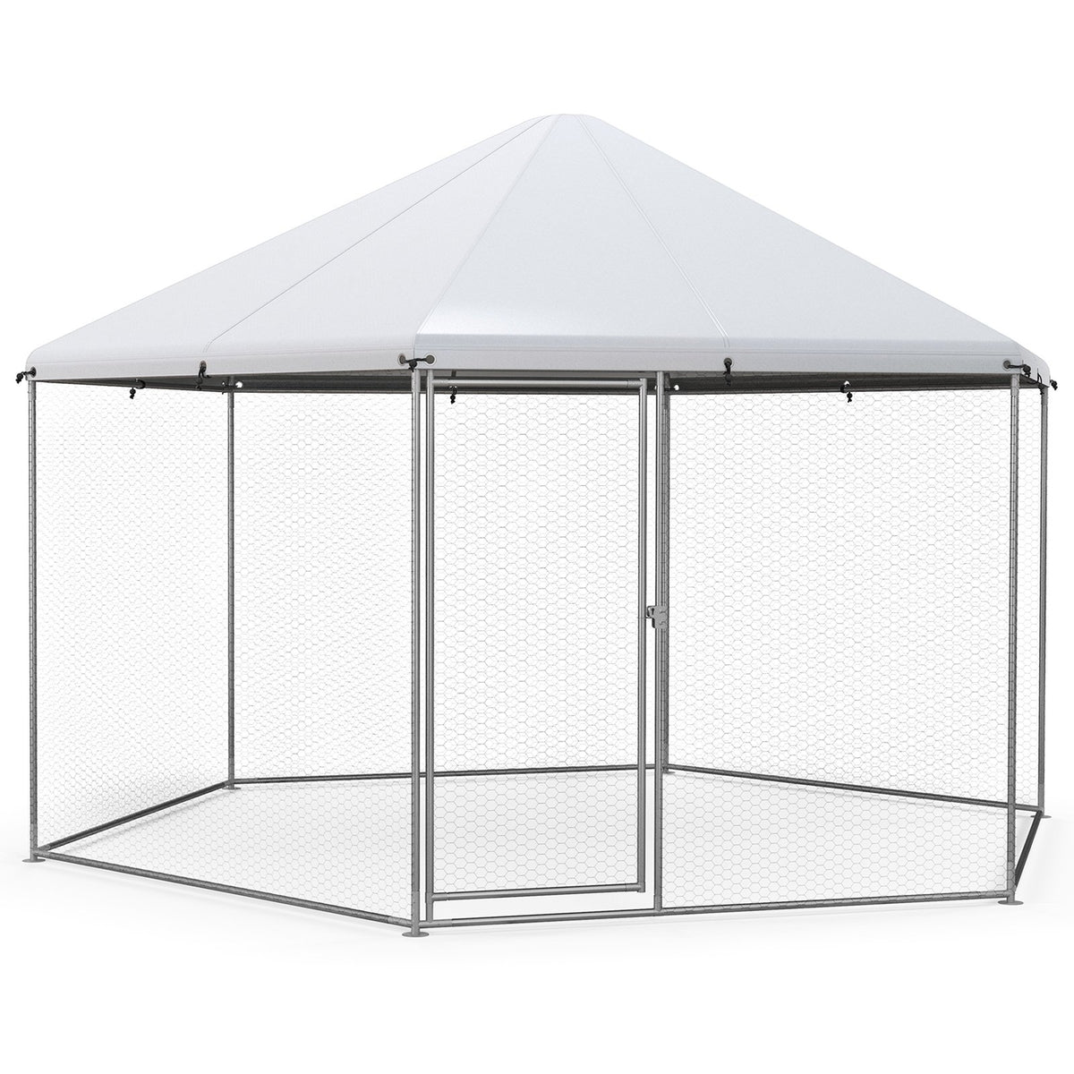 13FT Large Metal Hexagonal Chicken Coop with Wire Mesh and Lockable Door view 4