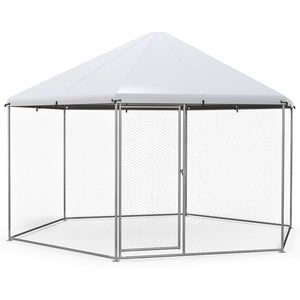13FT Large Metal Hexagonal Chicken Coop with Wire Mesh and Lockable Door view 4