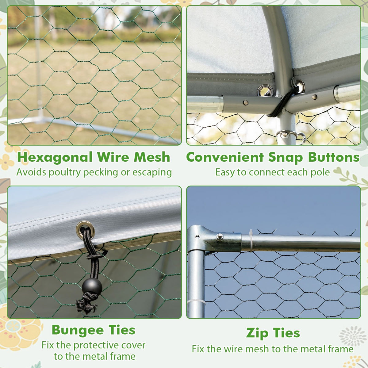 13FT Large Metal Hexagonal Chicken Coop with Wire Mesh and Lockable Door view 6