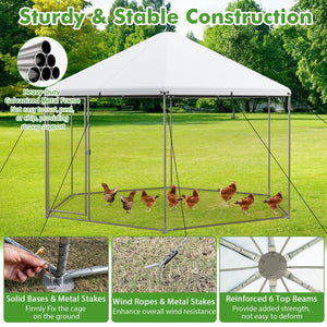 13FT Large Metal Hexagonal Chicken Coop with Wire Mesh and Lockable Door view 8