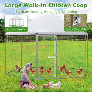 13FT Large Metal Hexagonal Chicken Coop with Wire Mesh and Lockable Door view 9