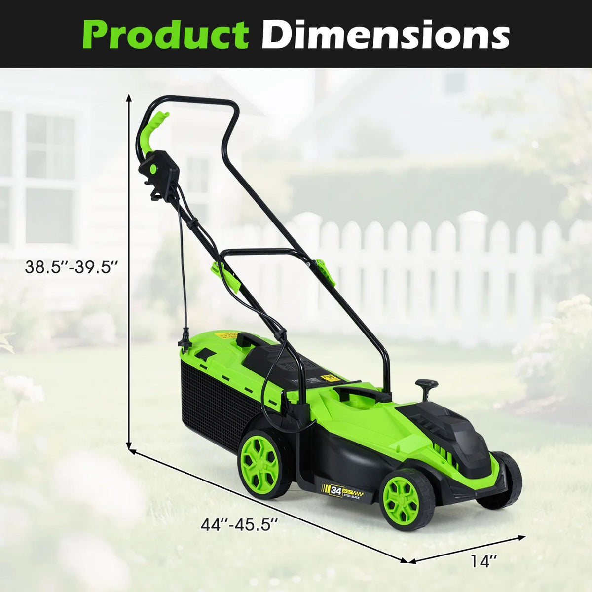 14-Inch 12-Amp Corded Electric Lawn Mower w/ 5-Position Height Adjustment-Green view 2
