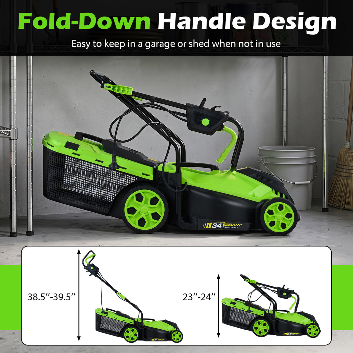 14-Inch 12-Amp Corded Electric Lawn Mower w/ 5-Position Height Adjustment-Green view 3