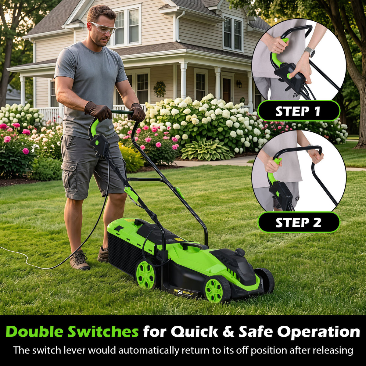 14-Inch 12-Amp Corded Electric Lawn Mower w/ 5-Position Height Adjustment-Green view 5