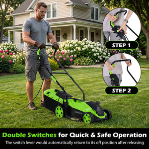 14-Inch 12-Amp Corded Electric Lawn Mower w/ 5-Position Height Adjustment-Green view 5