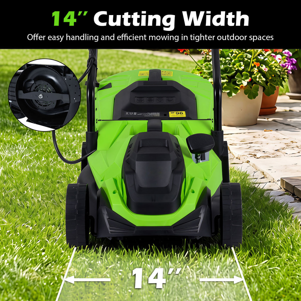 14-Inch 12-Amp Corded Electric Lawn Mower w/ 5-Position Height Adjustment-Green view 6