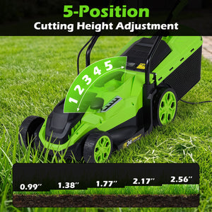 14-Inch 12-Amp Corded Electric Lawn Mower w/ 5-Position Height Adjustment-Green view 7