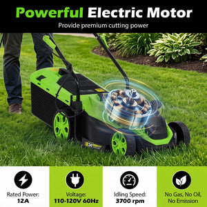 14-Inch 12-Amp Corded Electric Lawn Mower w/ 5-Position Height Adjustment-Green view 8