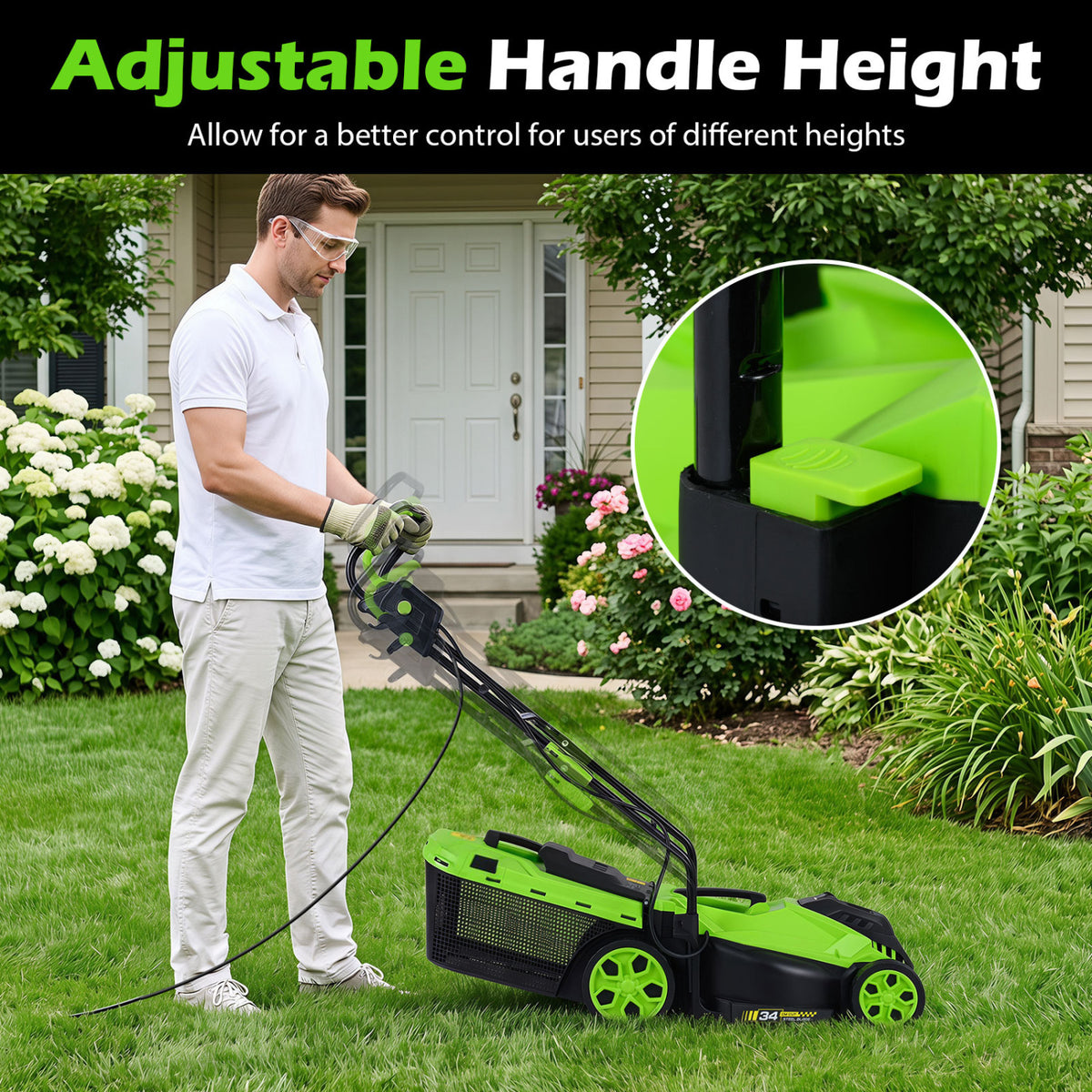 14-Inch 12-Amp Corded Electric Lawn Mower w/ 5-Position Height Adjustment-Green view 9
