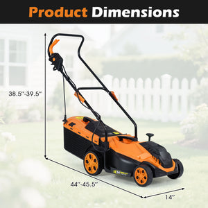 14-Inch 12-Amp Corded Electric Lawn Mower w/ 5-Position Height Adjustment-Orange view 2