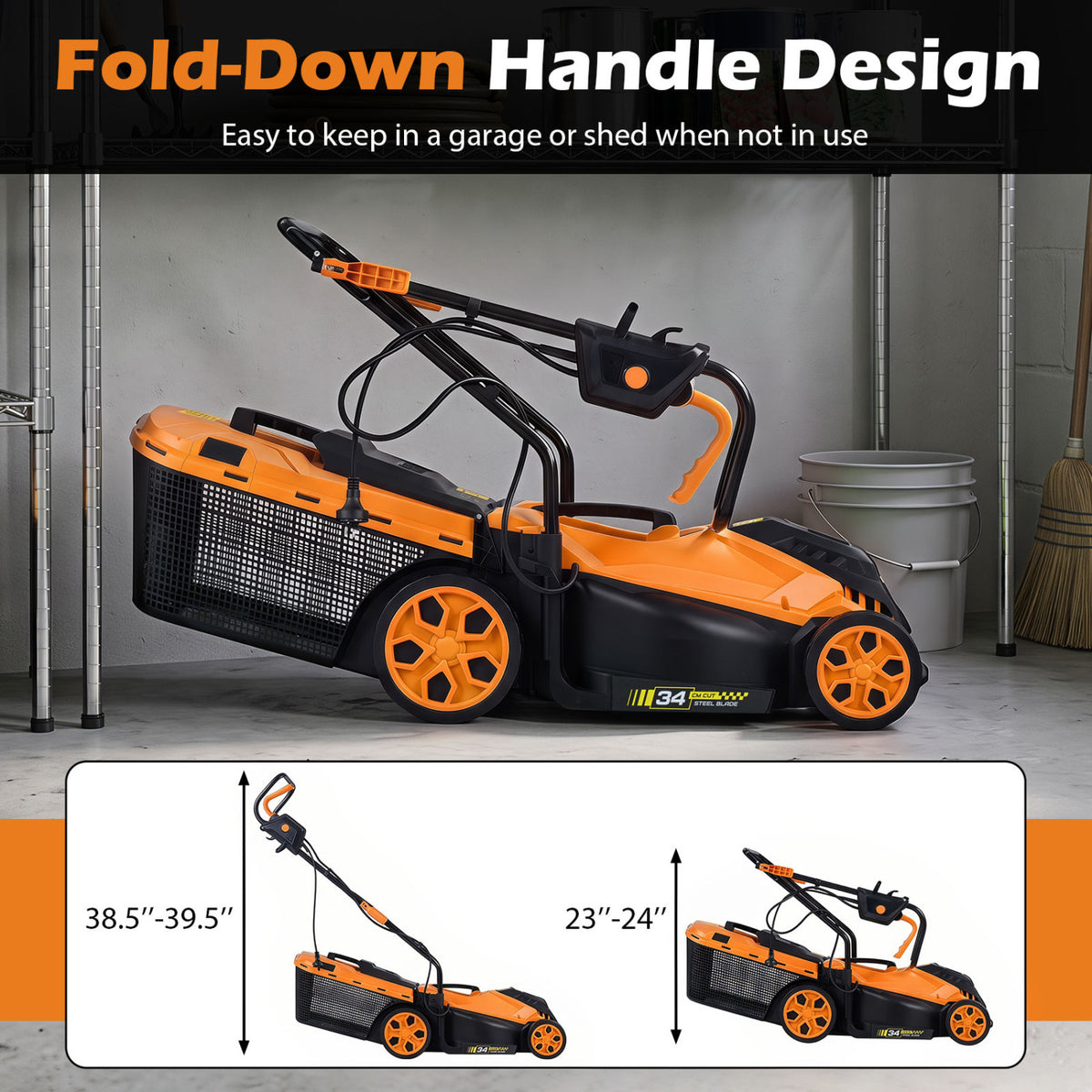 14-Inch 12-Amp Corded Electric Lawn Mower w/ 5-Position Height Adjustment-Orange view 3