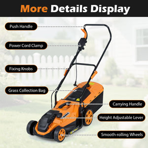 14-Inch 12-Amp Corded Electric Lawn Mower w/ 5-Position Height Adjustment-Orange view 4