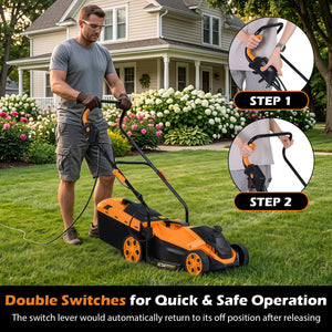 14-Inch 12-Amp Corded Electric Lawn Mower w/ 5-Position Height Adjustment-Orange view 5