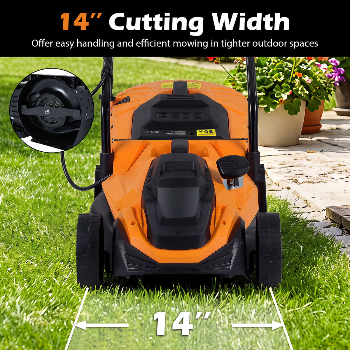 14-Inch 12-Amp Corded Electric Lawn Mower w/ 5-Position Height Adjustment-Orange view 6