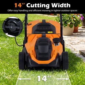 14-Inch 12-Amp Corded Electric Lawn Mower w/ 5-Position Height Adjustment-Orange view 6