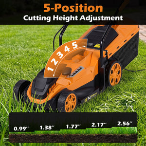 14-Inch 12-Amp Corded Electric Lawn Mower w/ 5-Position Height Adjustment-Orange view 7