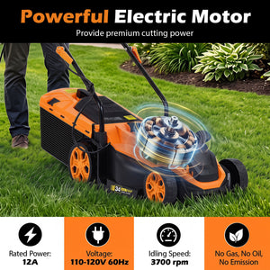 14-Inch 12-Amp Corded Electric Lawn Mower w/ 5-Position Height Adjustment-Orange view 9