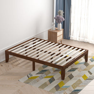 14 Inch Full Size Wood Platform Bed Frame with Wood Slat Support-Coffee view 2