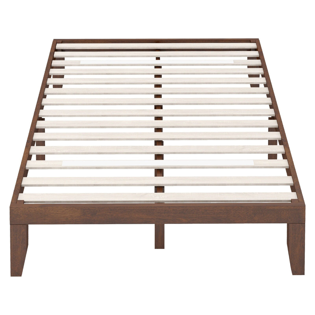 14 Inch Full Size Wood Platform Bed Frame with Wood Slat Support-Coffee view 4