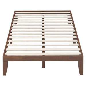 14 Inch Full Size Wood Platform Bed Frame with Wood Slat Support-Coffee view 4