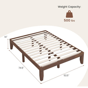 14 Inch Full Size Wood Platform Bed Frame with Wood Slat Support-Coffee view 5