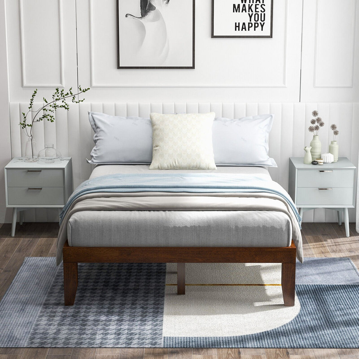 14 Inch Full Size Wood Platform Bed Frame with Wood Slat Support-Coffee view 6