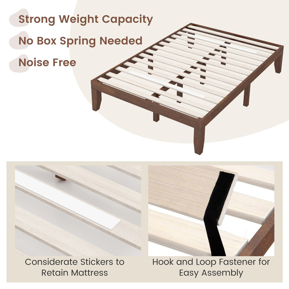 14 Inch Full Size Wood Platform Bed Frame with Wood Slat Support-Coffee view 8