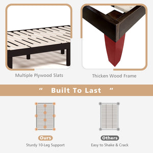 14 Inch Full Size Wood Platform Bed Frame with Wood Slat Support-Brown view 5